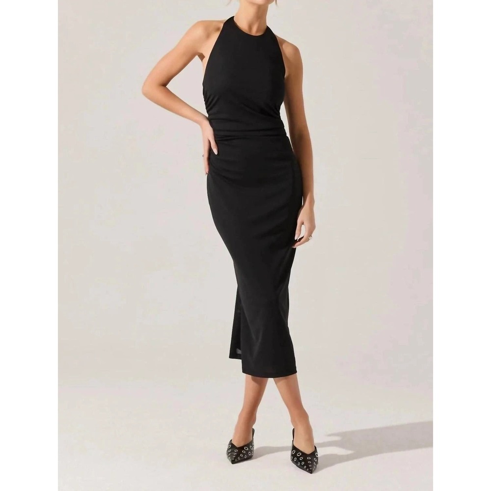 Astr the Label Black Zaira Halter Midi Dress XS BodyCon Sexy Feminine Cocktail